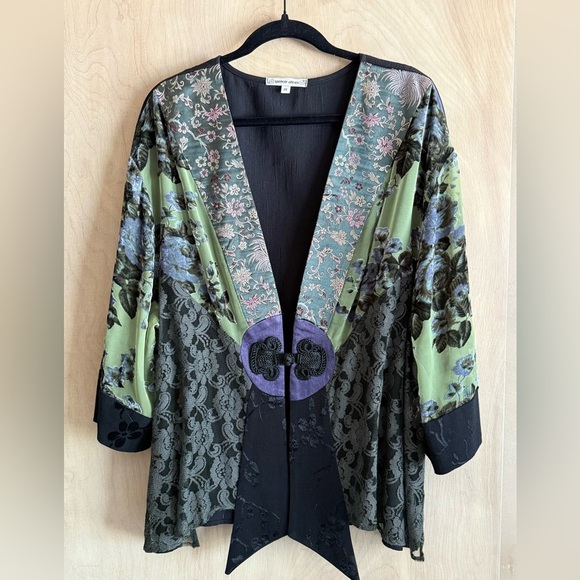 Spencer Alexis Top 2X Floral Kimono Jacket Black|Lace|Velvet Burnout|Artsy - Picture 1 of 14